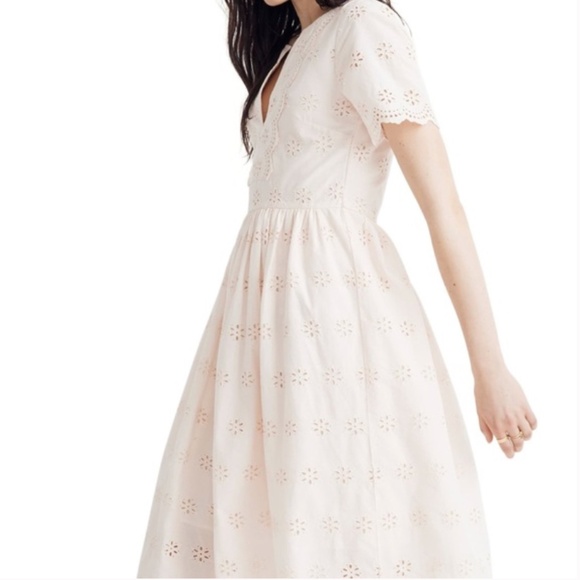 Madewell Pink Scalloped Eyelet Midi Dress - Picture 1 of 6